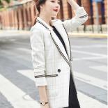 Double Breasted White Black Plaid Women Blazer With Pockets Fashion Female Coat Outwear High Quality Loose Girl Jackets 