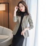  New Arrival Casual Spring Autumn Ladies Blazer Women Fashion Gray Khaki Plaid Coat Female Slim Single Button Jacketblaz