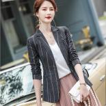Female Business Work Wear Jacket Blazer Women Spring Autumn Black Gray Stripe Long Sleeve One Button Slim Coat  Blazers