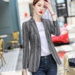 Female Business Work Wear Jacket Blazer Women Spring Autumn Black Gray Stripe Long Sleeve One Button Slim Coat  Blazers