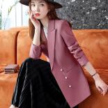 Ladies Formal Business Work Wear Blazer Coat Pink Beige Black Solid Women Female Long Sleeve Triple Breasted Jacket  Bla