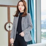  New Arrival Casual Gray Apricot Plaid Blazer Women Fashion Ladies Female Slim Single Button Coat Jacket For Spring Autu
