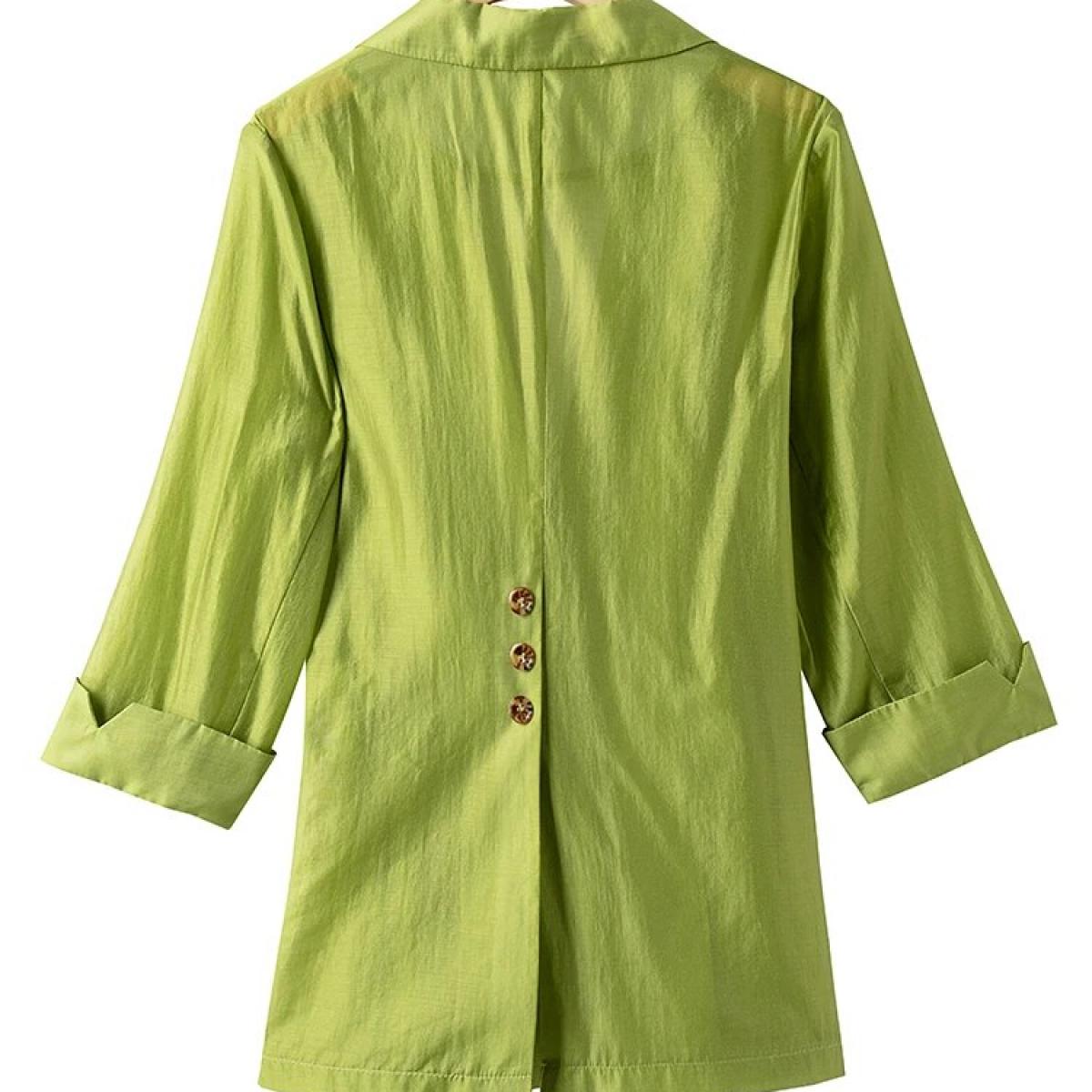 Spring Summer Ladies Blazer And Jacket Women White Green Purple Female Half Sleeve Single Breasted Work Wear Formal Coat