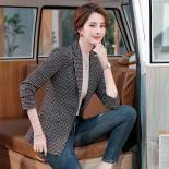 High Quality Women Coffee Plaid Single Button Blazer For Ladies Spring Autumn Wear Fashion Female Formal Design Jacket C