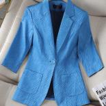Women Half Sleeve Formal Blazer Coat Pink Apricot Blue Ladies Female Single Button Business Work Wear Jacket For Summer 