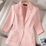Women Half Sleeve Formal Blazer Coat Pink Apricot Blue Ladies Female Single Button Business Work Wear Jacket For Summer 