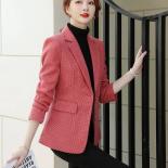 Fashion Khaki Red Plaid Ladies Blazer Women Business Work Wear Long Sleeve Single Button Formal Jacket Coat For Autumn W