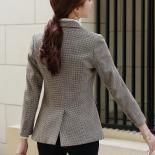 Fashion Khaki Red Plaid Ladies Blazer Women Business Work Wear Long Sleeve Single Button Formal Jacket Coat For Autumn W