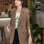 Autumn Winter Women Coffee Casual Blazer Coat Female Long Sleeve Double Breasted Solid Straight Ladies Jacket  Blazers