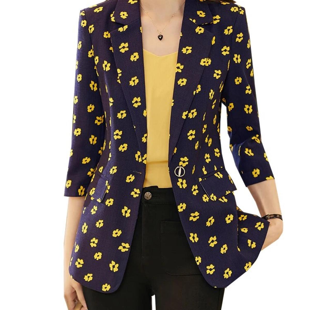 Women Half Sleeve Summer Spring Blazer Ladies Navy Black Single Button Female Formal Jacket