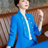 Blue Orange Khaki Women Solid Formal Blazer Coat Female Long Sleeve Button Decoration Slim Jacket Ladies  Blazers