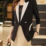 Summer Spring Fashion Women Blazer Ladies Black White Stripe Single Button Half Sleeve Female Formal Jacket Coat