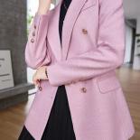 Blue Pink Apricot Women Blazer Ladies Formal Jacket Female Long Sleeve Double Breasted Solid Work Wear Coat For Autumn W