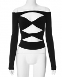 D23tp300  Style Ins Fashion  Women's Cross Hollow Design Strap Tight Long-sleeved Top Wholesale