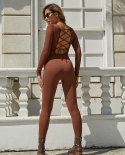 D23jp334  And    Autumn New Low-neck Tight Long-sleeved High-waisted Solid Color Sports And Fitness Jumpsuit