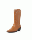 Wholesale British Retro Autumn And Winter New Thick Heel Western Cowboy Boots Square Toe Plus Velvet Mid-calf Boots For 