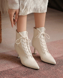  Style Autumn And Winter New Pointed-toe Lace-up Stiletto Short Boots For Women, Elastic And Slim Boots, Temperament Hig