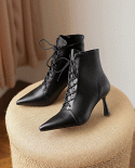  Style Autumn And Winter New Pointed-toe Lace-up Stiletto Short Boots For Women, Elastic And Slim Boots, Temperament Hig
