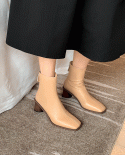 Wholesale  Style Simple Sheepskin Boots Square Toe Thick Heel Plus Velvet Short Boots For Women Wholesale Medium High He