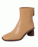 Wholesale  Style Simple Sheepskin Boots Square Toe Thick Heel Plus Velvet Short Boots For Women Wholesale Medium High He