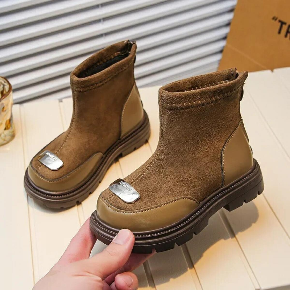 New 2024 Winter Children's Suede Short Boots Fashion Thick Bottom Causal Shoes Kids Ankle Boots Boys Girls Warm Cotton S