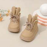 Nuevas botas cortas de cuero de moda para niños, botines con cordones y orejas de conejito para niños y niñas, botas de algodón 