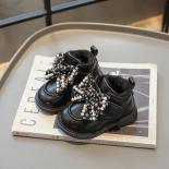 2024 nuevos niños de moda Pu zapatos de cuero niñas arco perlas zapatos de princesa niños pantalón corto Casual botas bebé cálid