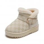 Zapatos cálidos de felpa para niños, botas de tobillo antideslizantes impermeables con hebilla de moda, de algodón, para inviern