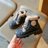 Botas de nieve para niños, zapatos cálidos de algodón de felpa, botas cortas a cuadros a la moda, antideslizantes para estudiant