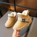 Botas de nieve para niños, botines de felpa de invierno 2024 para niños y niñas, zapatos cálidos de piel, hebilla de cinturón pa