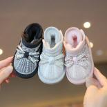 Girls Bowknot Snow Boots New 2024 Winter Fashion Solid Soft Full Pearl Princess Shoes Kids Warm Plush Fur Cotton Shoes T