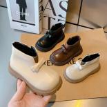 موضة Bowknot حذاء من الجلد الفتيات الأميرة أحذية جديدة 2024 بسيطة عدم الانزلاق أحذية بوت قصيرة الاطفال الدافئة أفخم القطن الأحذي