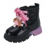 New Girl's Boots 2024 Autumn Pink Purple Patent Leather Cute Children Short Boot Size 22 33 Toddler Chunky Fashion Kids 