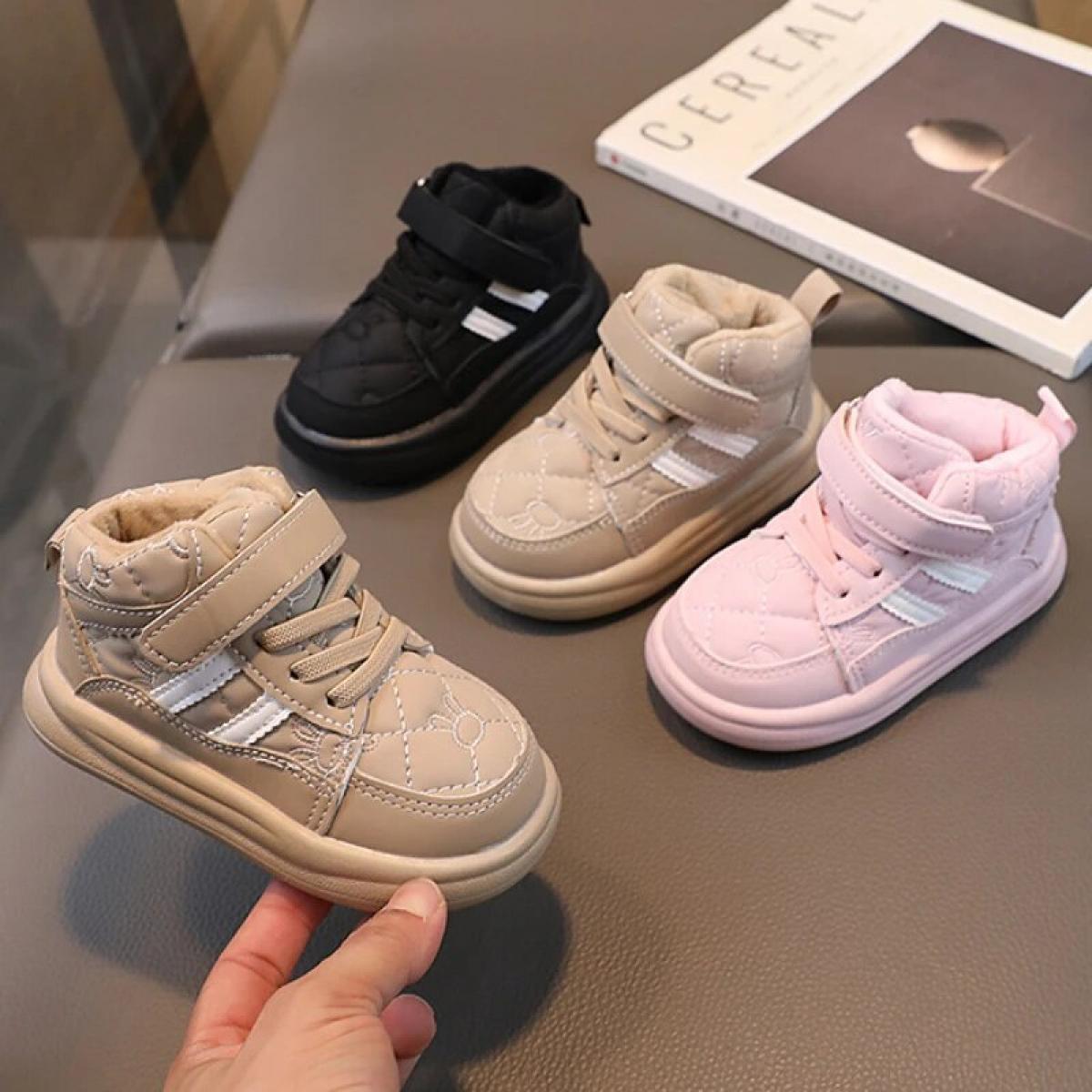 New Children's Casual Shoes For Boys Girls High Top Sports Sneakers Kids Plaid Pu Leather Snow Boots Baby Non Slip Casua