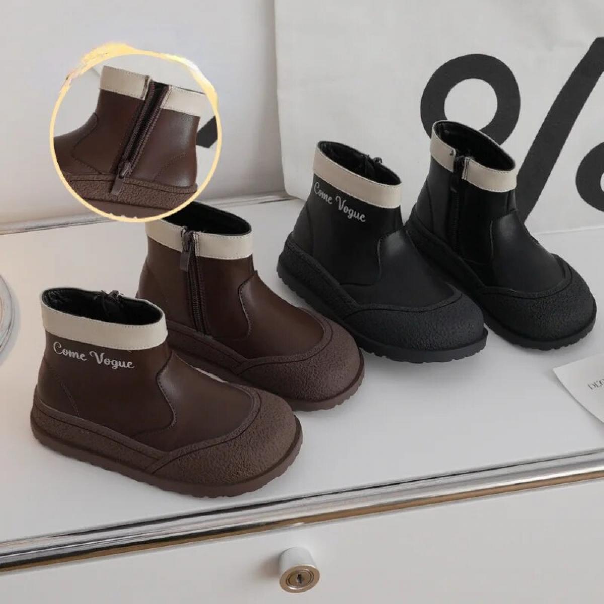 Children High Top Baby Chelsea Boots With Plush Warm Soft Leather Cotton Shoes Kids Non Slip Ankle Boots Children Design
