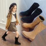 حذاء برقبة للركبة بنات الأميرة أحذية أحذية أطفال طويلة الرقبة جديد 2024 موضة الجلد المدبوغ أحذية قطنية دافئة الأطفال الجانب البر