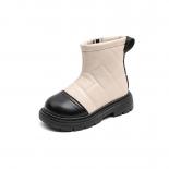 الفتيات اللون مطابقة حذاء من الجلد جديد 2024 الشتاء أفخم رقيقة القطن أحذية بوت قصيرة الاطفال موضة منقوشة بولي Boots الأحذية الجل