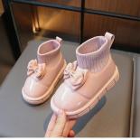 جديد 2024 فتاة الثلوج أحذية الأطفال أفخم الشتاء أحذية الاطفال Bowknot بولي Pu أحذية من الجلد عدم الانزلاق الكاحل خليط جورب قصير