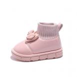 New 2024 Girl Snow Boots Children's Plush Winter Shoes Kids Bowknot Pu Leather Shoes Non Slip Ankle Patchwork Sock Short