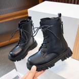 2024 New Black Cotton Cool Girls Short Boots Kids Zipper Non Slip Ankle Boots Children Fashion Winter Warm Plush Casual 