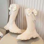 Knee Length Boots Children Shoe New 2024 Fashion Bowknot Princess High Boots Girls Kids Tassels Soft Leather Long Platfo