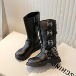 2024 New Children Britain Style Knight Boots Girls Fashion Black Leather Long Boots Kids Retro Cool Buckle Western Cowbo