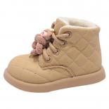 2024 New Trend Fashion Flower Winter Ankle Boots For Girls  Style Plaid Pu Leather Snow Boots Warm Plush Cotton Shoes Ki