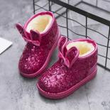 Winter Fashion Sequin Snow Boot Girls Plush Warm Non Slip Cotton Shoes Kids Fashion Bow Bunny Princess Shoes Children An