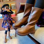 الفتيات أحذية عالية 2024 الخريف الربيع نمط بولي Princess أحذية من الجلد الأطفال موضة بسيطة عدم الانزلاق المنصة أحذية طويلة