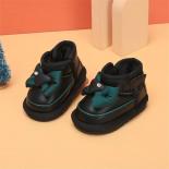 New 2024 Winter Baby Snow Boots Kids Leather Boewknot Warm Plush Cotton Shoes Toddler Soft Sole Non Slip Ankle Boots Siz