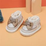 New 2024 Winter Baby Snow Boots Kids Leather Boewknot Warm Plush Cotton Shoes Toddler Soft Sole Non Slip Ankle Boots Siz