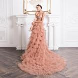 Elegant Nude Pink Layered Tulle Bridal Dress Luxury Long Train Prom Gown Sleeveless Formal Party Dresses Vestidos De Fie