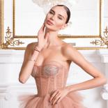 Elegant Nude Pink Layered Tulle Bridal Dress Luxury Long Train Prom Gown Sleeveless Formal Party Dresses Vestidos De Fie