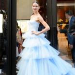 Baby Blue Elegant Dress Prom Gowns Layered Tulle Strapless Long Party Dresses For Women Corset Tulle Dress Vestidos De N